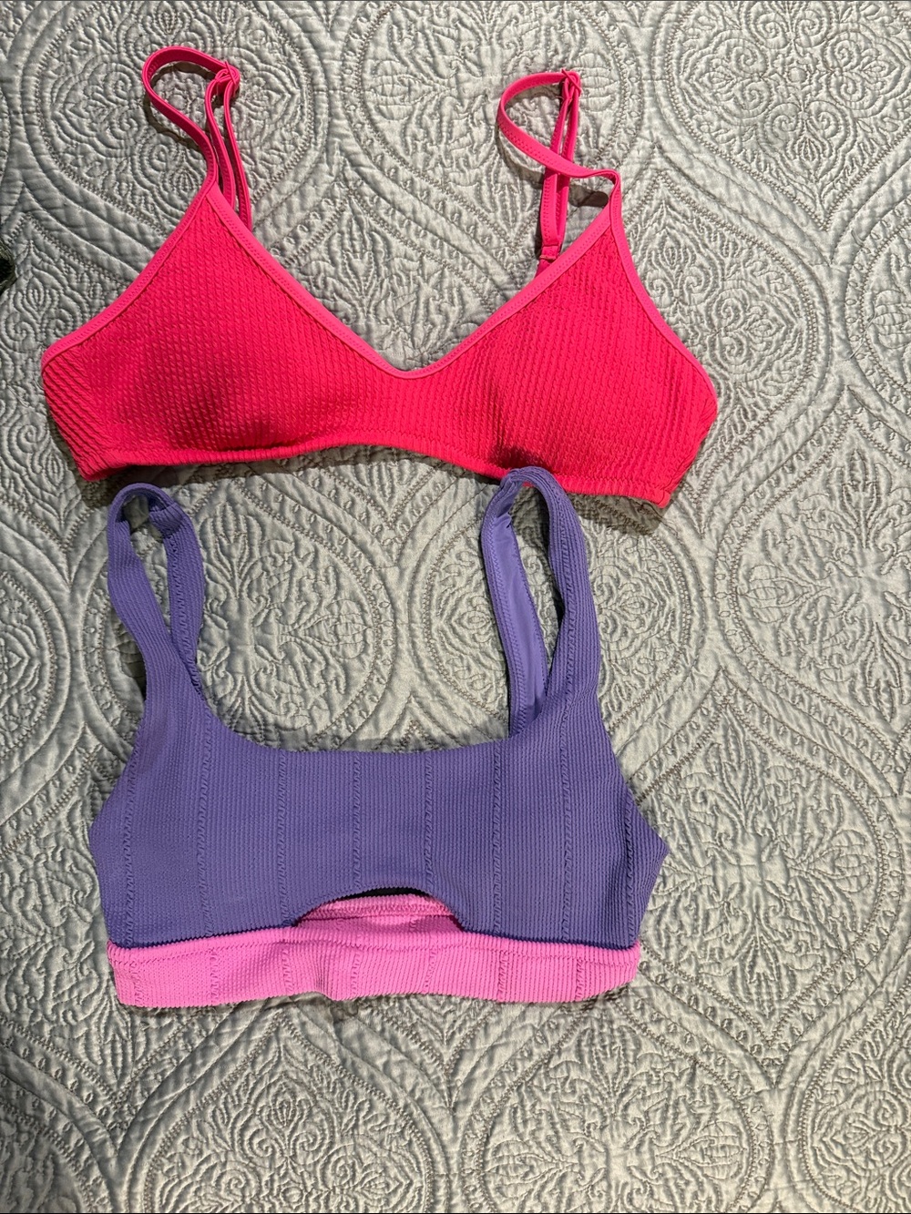 aerie Pink & Purple Ribbed Bikini Tops